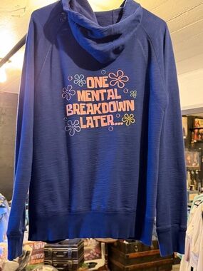 Women's Navy Graphic Hoodie Sweatshirt - "One Mental Breakdown Later"
